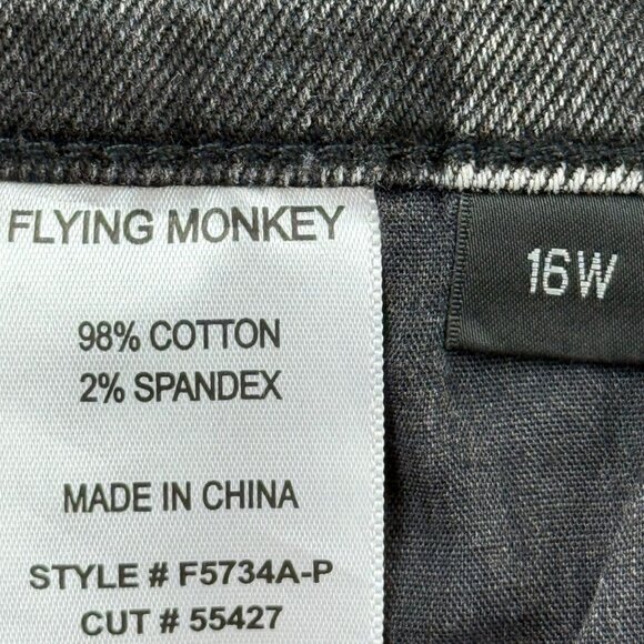 Flying Monkey Women's Distressed Straight Black Gray Denim Jeans Size 16W NWOT - Picture 6 of 10